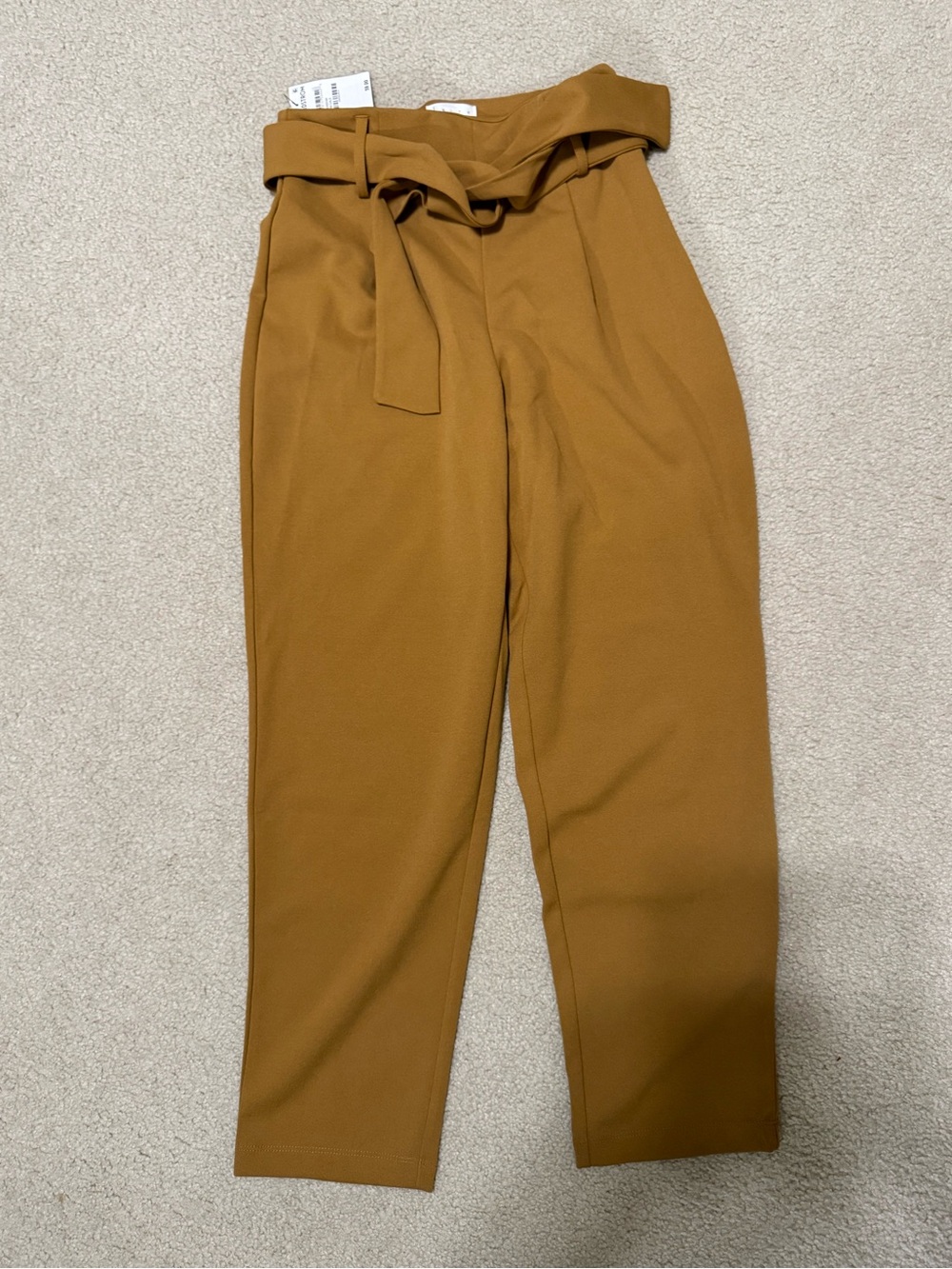 Leith Mustard Paperbag Waist Tie-Belt Trousers